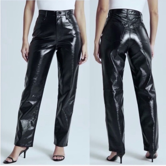 Abercrombie & Fitch Pants - Abercrombie & Fitch 90s Straight Ultra High Rise Navy Vegan Leather Pants